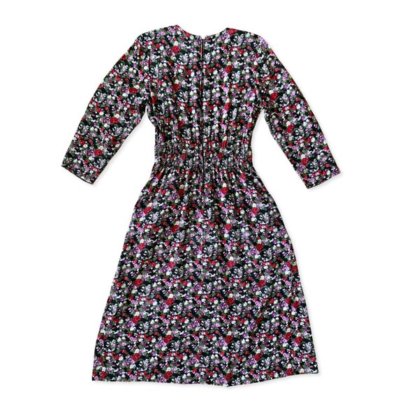 Vintage Floral Midi Dress - Black and Pink - Picture 10 of 15